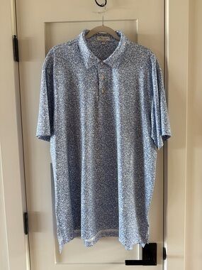 Peter Millar Light Blue Micro-Print Polo XL